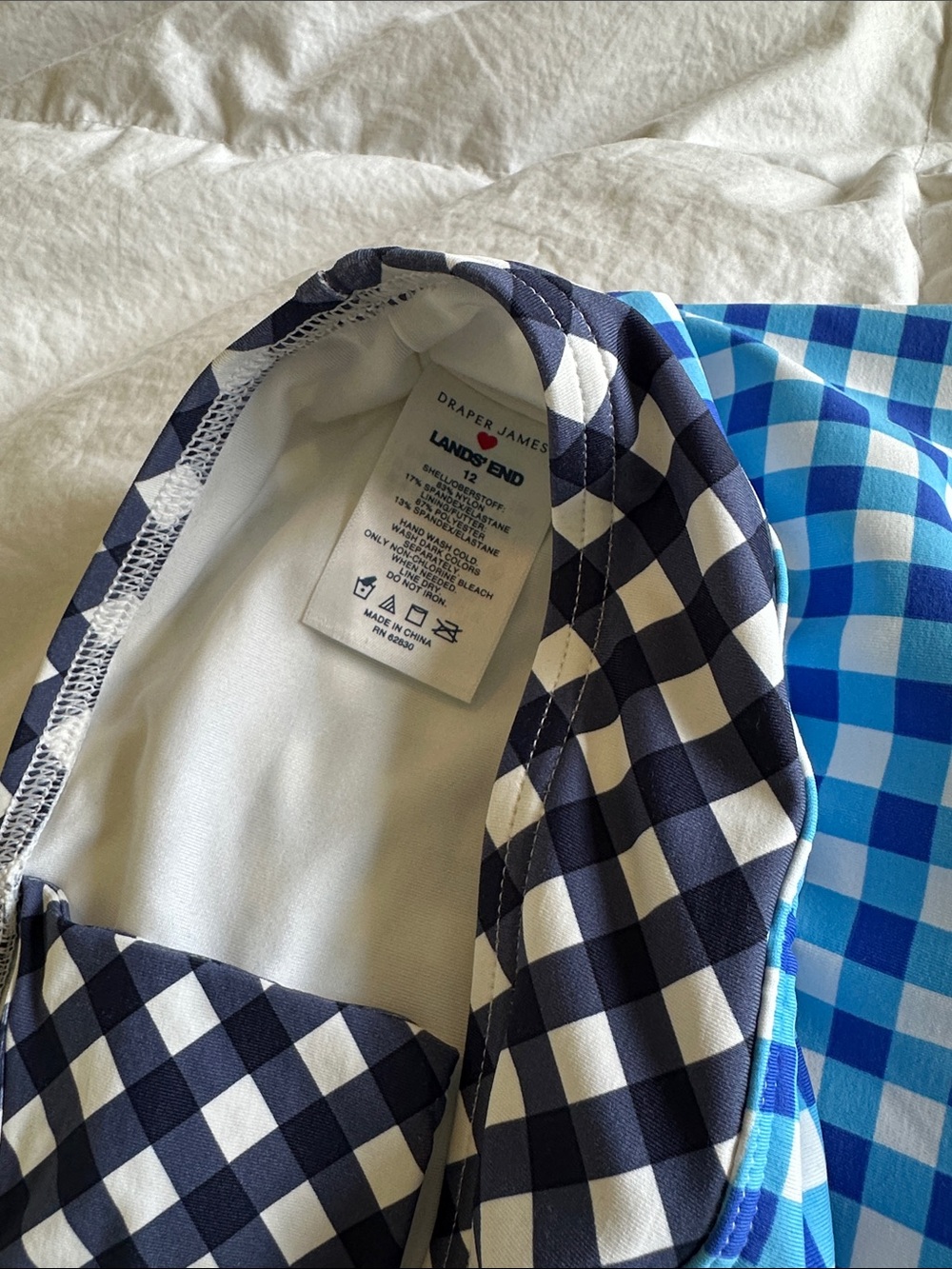 Lands' End Blue Gingham Skater Skirt with Black-and-White Waistband - Picture 2 of 9